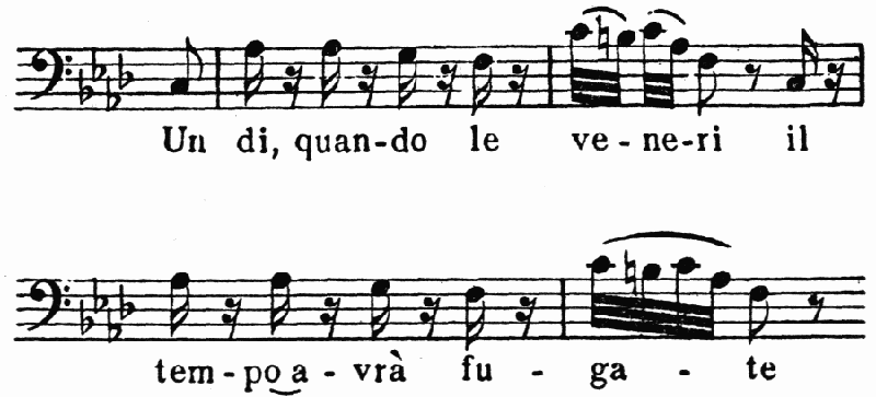 musical notation Un di, quan-do le ve-ne-ri il tem-po a-vrà fu-ga-te