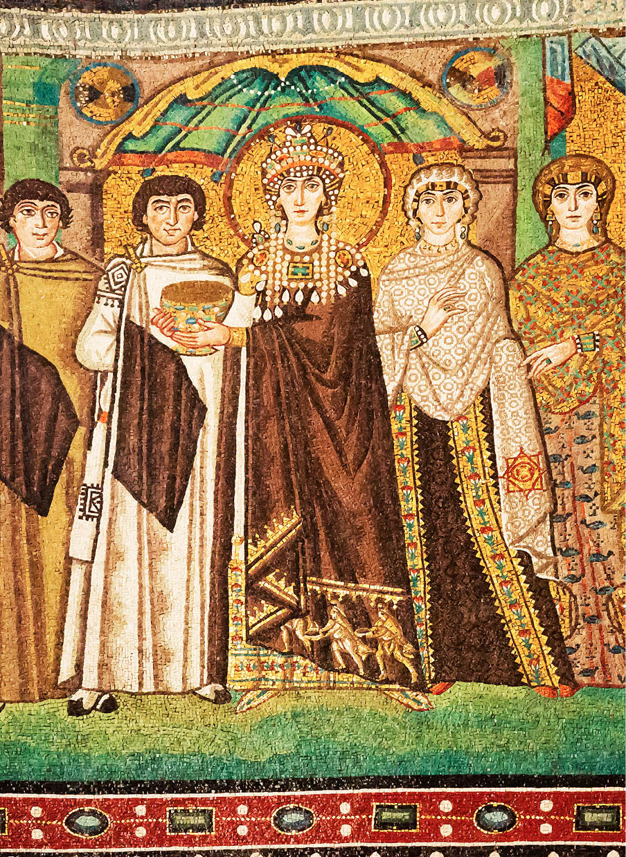 Immagine dell’imperatrice Teodora con le sue ancelle, 525-530 circa, Ravenna, basilica di San Vitale