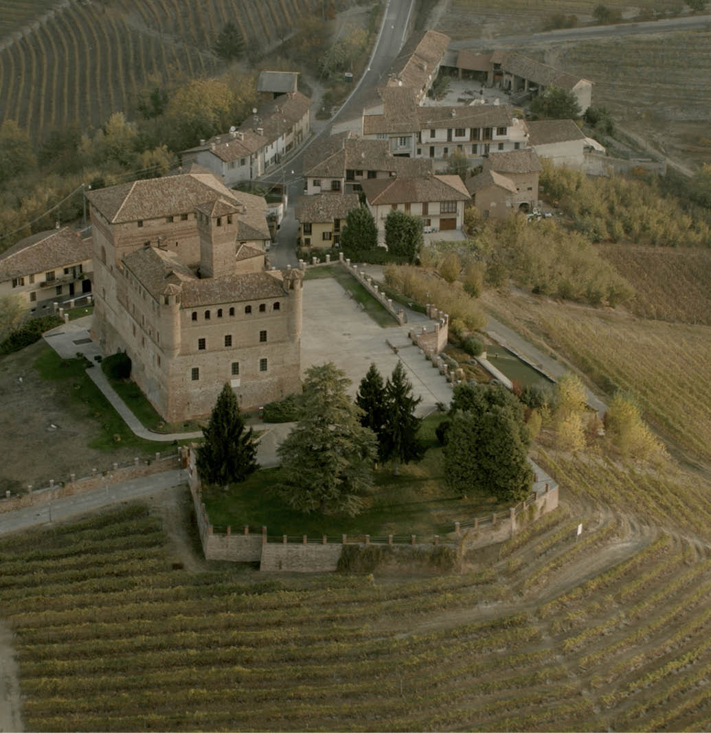 Immagine della veduta aerea del castello di Grinzane