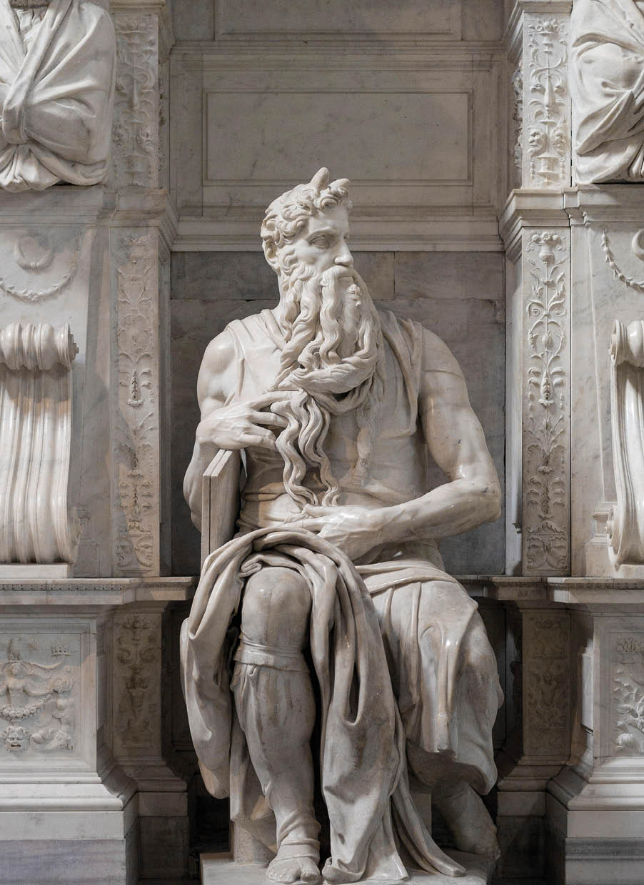 Immagine della tomba di Giulio II opera di Michelangelo Buonarroti, particolare del Mosè, 1505-1532, Roma, basilica di San Pietro in Vincoli