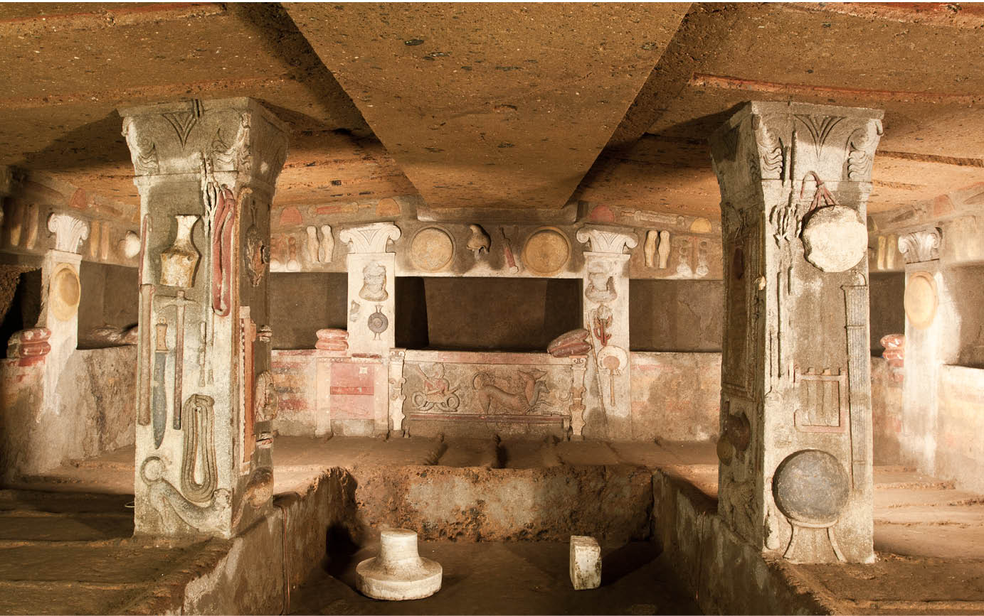 Immagine della tomba dei Rilievi, IV secolo a.C., Cerveteri, necropoli della Banditaccia.