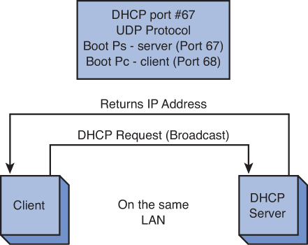 Figure shows a DHCP server and a client server.