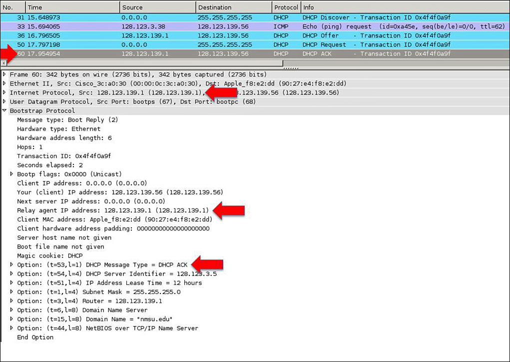 Screenshot shows a DHCP ACK Packet.