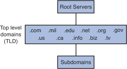 Figure shows a structure of domain name service tree hierarchy.