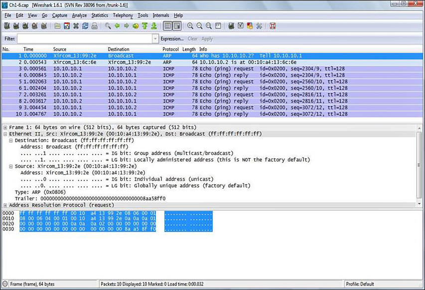 Screenshot shows the transfer of data packets from Computer 1 to Computer 2.