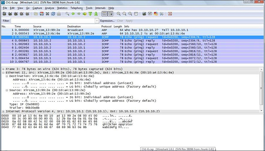 Screenshot shows Computer 1 is sending an echo request to compute 2.