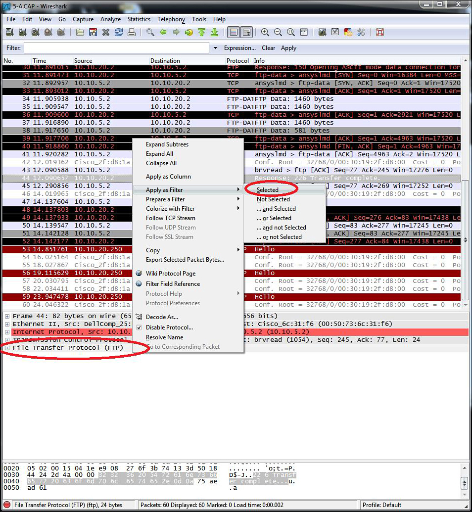 Figure 6.32_257:Screenshot shows the 5-A-CAP - Wireshark 1.6.1 window.