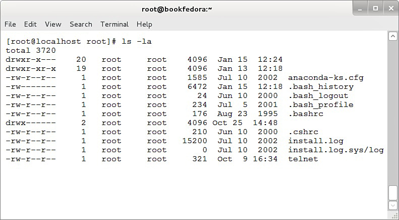 Screenshot shows a Linux command screen with the l s - l a command executed.