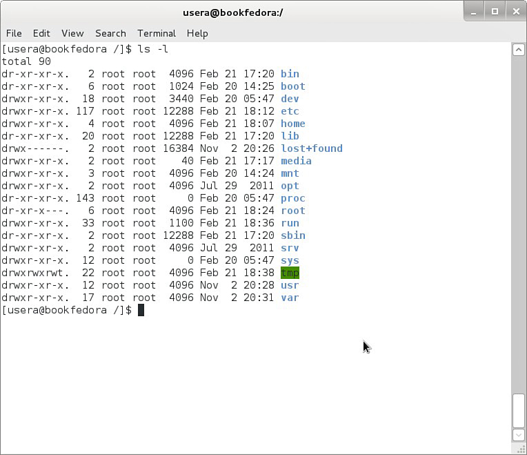 Screenshot shows a Linux command screen with the l s - l command executed.