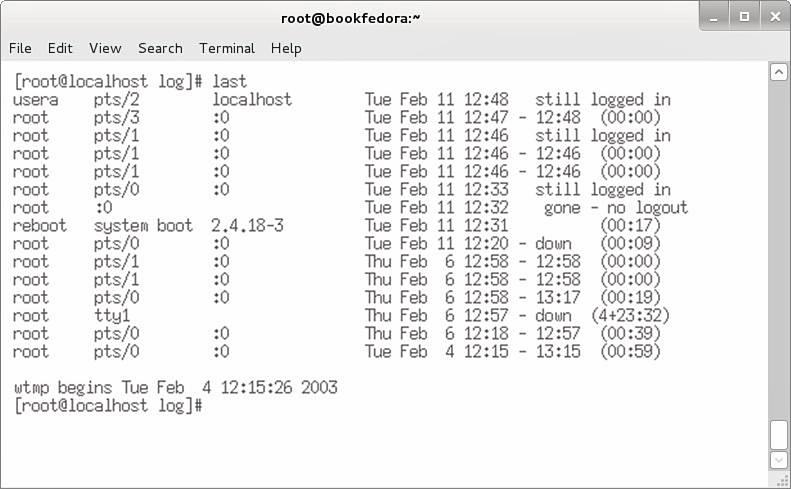 Screenshot shows the last command with the following fields: File, Edit, View, Search, Terminal, and Help.