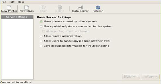 Screenshot shows the system configuration printer menu.