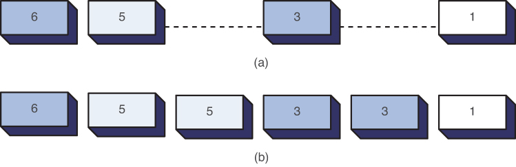 Two illustrations depict the reconstruction of a data stream.