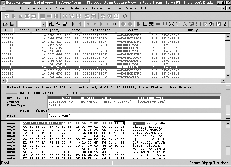 Screenshot shows the exchange of voice packets between two IP Phones.