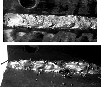 Figure 2.15 (a) Good quality, and (b) poor quality single-pass fillet