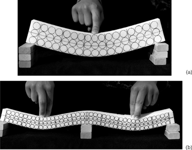 Figure 4.2 Foam beam showing deformation of (a) single and (b) double span