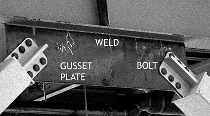 Figure 8.1 Braced frame connection showing bolts, welds, and connected elements