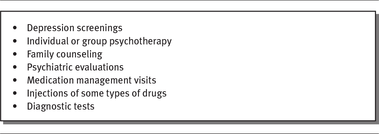 Exhibit shows a variety of outpatient psychiatric treatments.