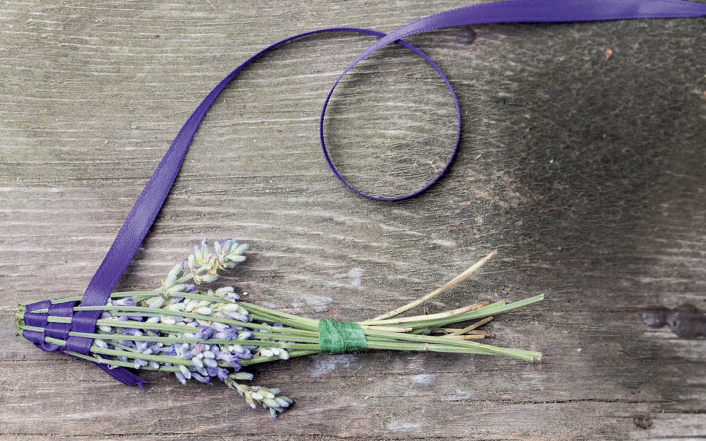 Woven lace around a bouqet of flowers