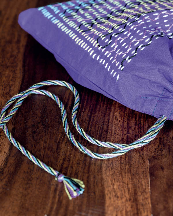 A braided cord on a homemade bag