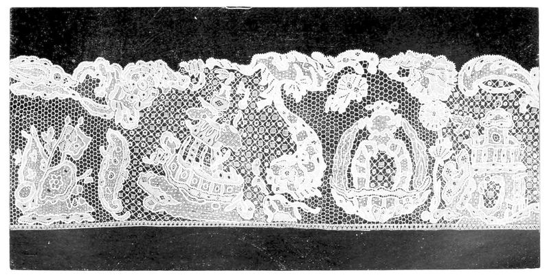 Lace with naval scene