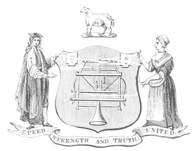 Shield depicting knitting frame