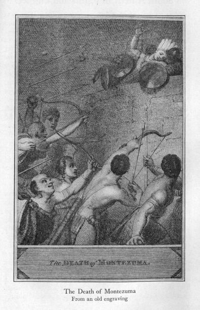 The Death of Montezuma. From an old engraving.