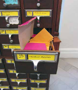 Checkout materials are in the drawers.