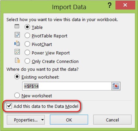 The Import Data dialog box.