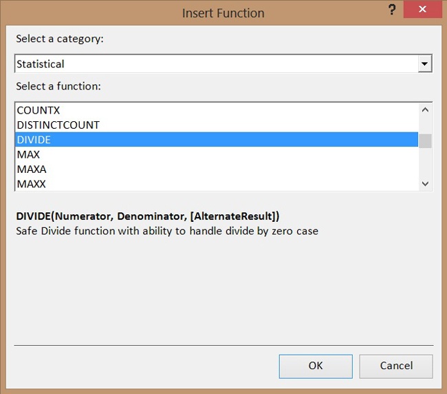 The new DAX DIVIDE function.