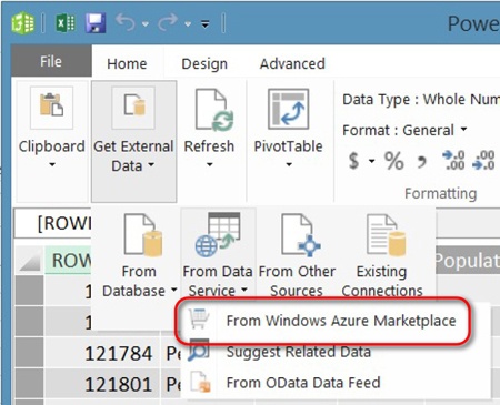 Importing data from the Windows Azure Marketplace using PowerPivot.