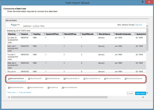 A list of tables for selecting and prefiltering.