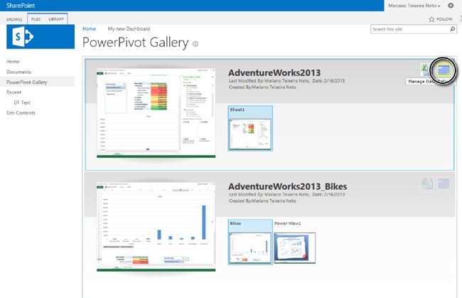 Accessing PowerPivot Data Refresh from a PowerPivot Gallery by using the Calendar icon.