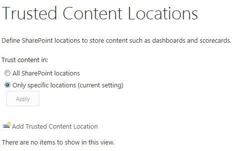 The Trusted Content Locations page.