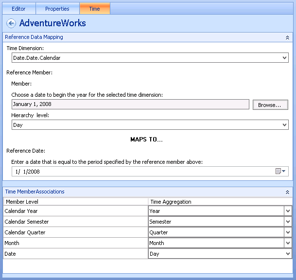 The Time Intelligence configuration page.