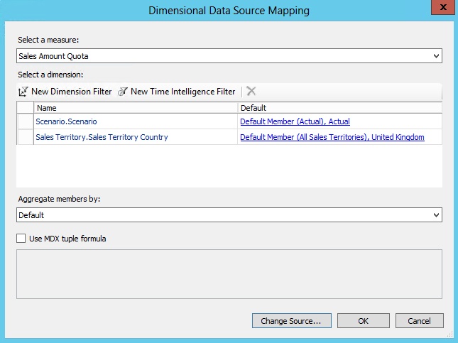 The Dimensional Data Source Mapping dialog box.