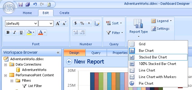 The list of options to change the Report Type.