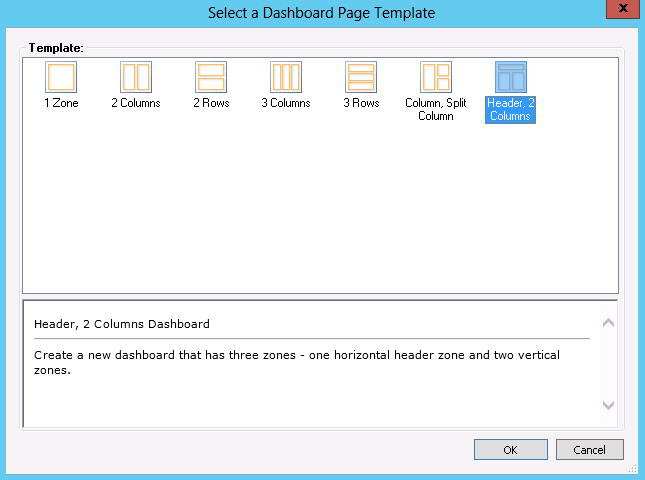 The Select A Dashboard Page Template dialog box.