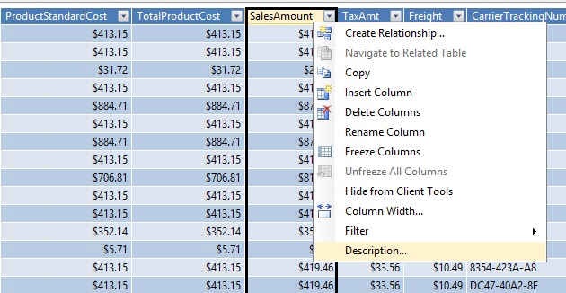 The method for adding a description to a table.