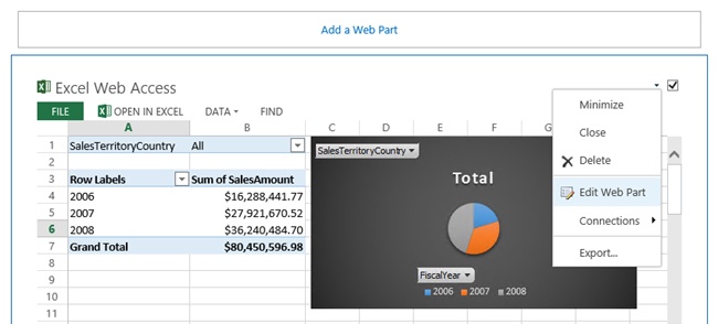 The Edit Web Part command on the menu.