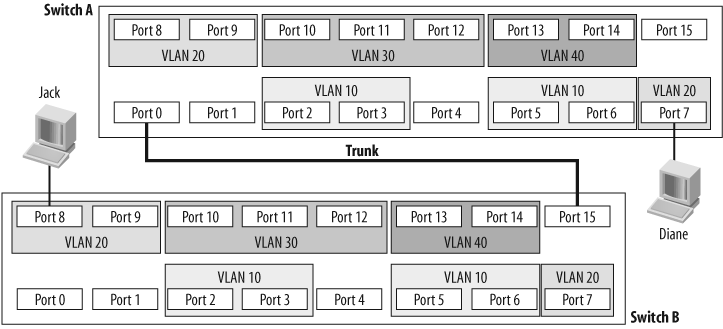 A trunk connecting two switches