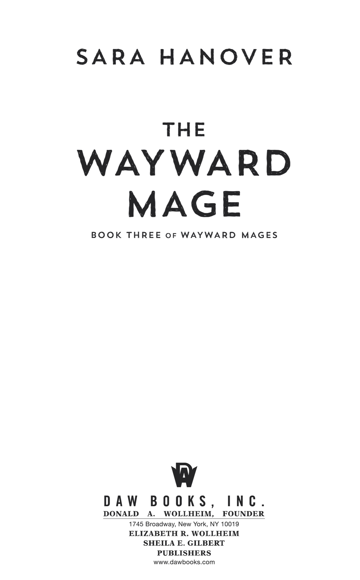 Book title, The Wayward Mage, author, Sara Hanover, imprint, DAW