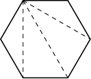 An unlabeled hexagon with three interior dotted line segments that form 4 triangles. 