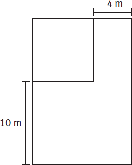 A square occupies one corner of a larger rectangle. The sides of the rectangle are 4 and 10 meters longer than the sides of the square.