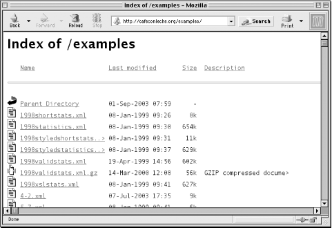 A web server configured to send a directory list when no index file exists