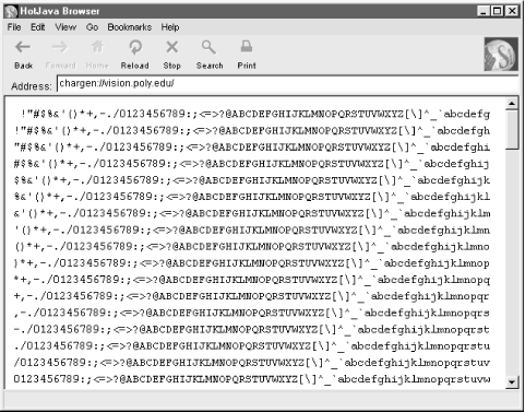 HotJava using the chargen protocol handler