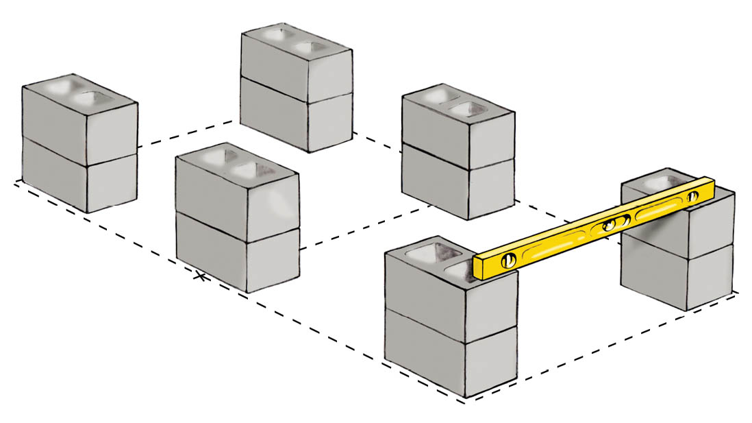 A diagram for placement of cinder blocks.