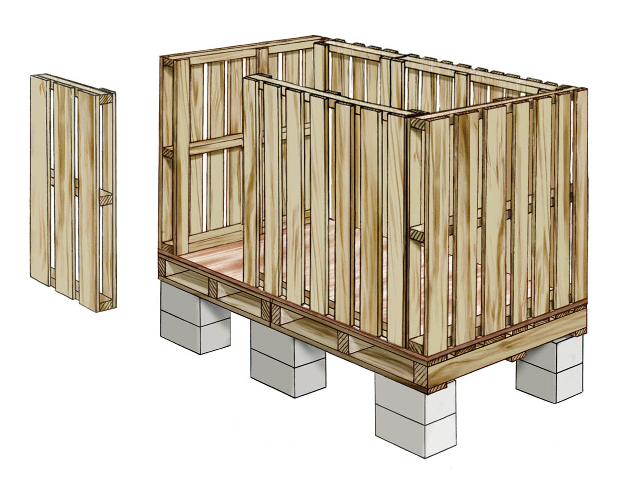 An illustration of the pallet walls in place.