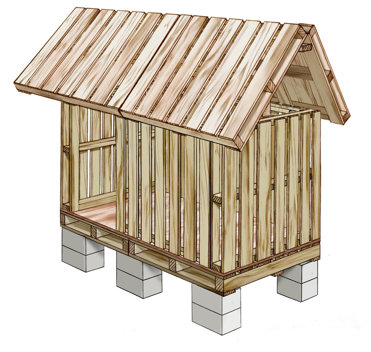 An illustration of the pallet roof in place.