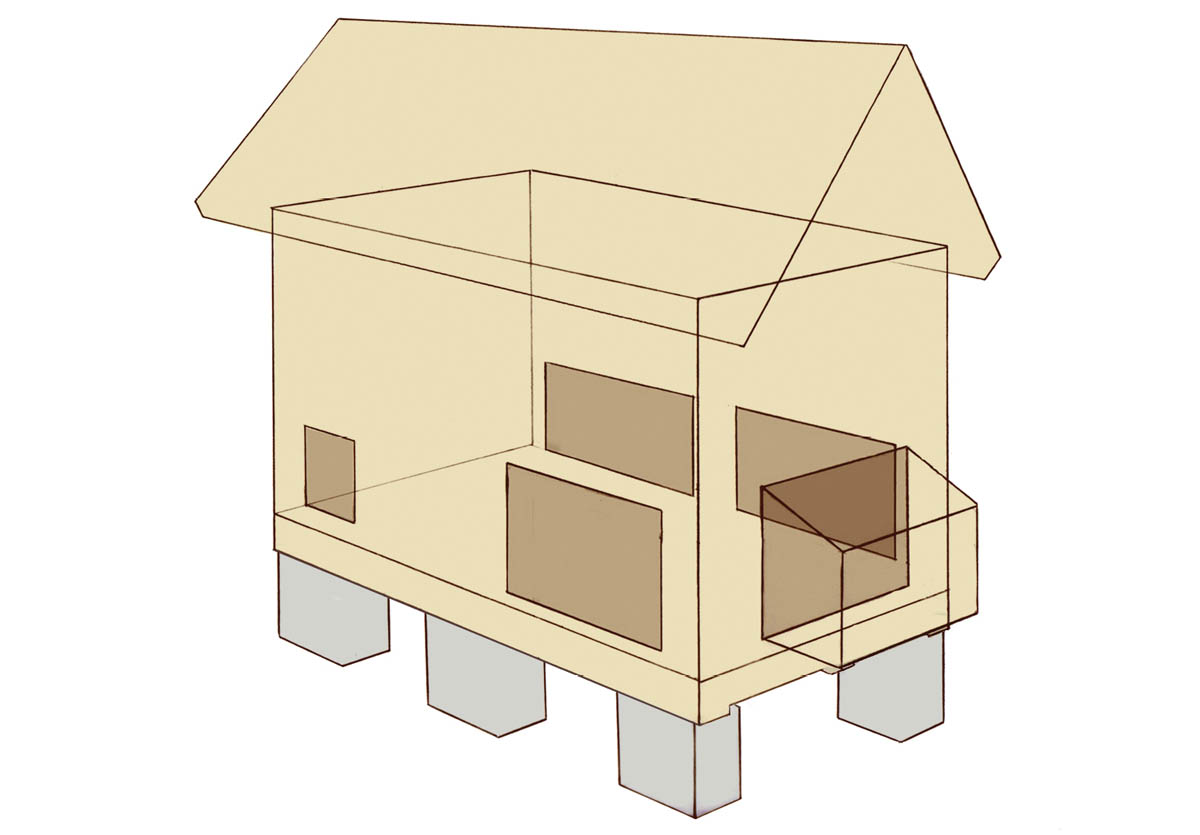 A transparent illustration of the pallet coop doorways.