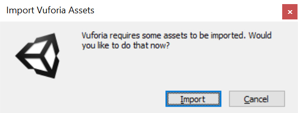 A screenshot showing the Import Vuforia Assets window. 